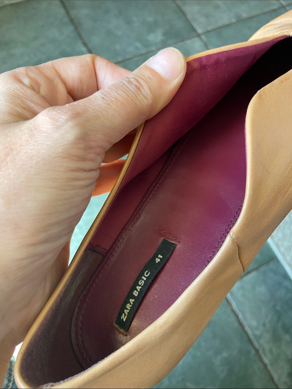 Zara Tan Pointed-Toe Cutout Leather Flats - Picture 5 of 6
